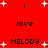 Red background with white stars and black text alternating between 'love' and 'MELODY' in pixelated font.