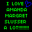 Green pixelated text on black background reads 'I LOVE AMANDA MARGRET SLUSSER A LOT!!!!!!!' with a blue heart symbol replacing the word 'LOVE'.