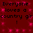 Red background with pink sparkles and repeated black text reading "Everyone loves a country girl!" in two