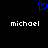 Blue pixelated heart symbol above two identical white text labels reading 'michael' on a black background.