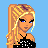 Pixel art of a blonde woman with blue eyes wearing a black crop top and blue skirt, standing against light blue background.