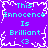 A static pixel art image with a purple background and white jagged border, displaying repeated cyan text "This Innocence Is Brilliant <3" in a pattern