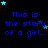 Blue text reading 'This is the story of a girl...' on black background with scattered cyan and dark blue stars, animated star movement.