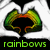 Animated icon shows a green and yellow curved shape with orange accents against white smoke-like background, text 'rainbows' below.