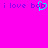 Pixelated text 'i love bob i love bob' on bright pink background with cyan heart symbol replacing the second 'o' in 'bob'.