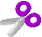 Two static frames of a pixelated purple and white scissor icon on gray background, showing slight rotation difference between frames.