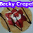 A circular food item with chocolate drizzle and red fruit toppings, overlaid with changing purple text banners.