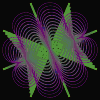 Animated abstract pattern with shifting colors and shapes on black background, transitioning through multiple configurations.