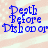 Blue pixelated text reading "Depth Before Dishonor" on a light pink and white striped background with subtle star patterns.