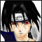 Four- of a pixelated anime character with black hair, red eyes, and a silver headband; each displays different red Japanese text overlays