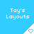 Pixelated blue background with repeated white text 'Tay's Layouts' and triangular icons containing heart symbols.