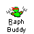 Pixelated green figure with red headband and smoke effects, below text reading 'Raph Buddy' in blocky font.
