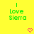 Yellow background with green text "I Love Sierra" and pink pixelated hearts/chevrons changing position across frames.