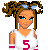 Pixel art contact sheet showing four frames of an animated AIM buddy icon featuring a female character with brown curly hair, blue goggles, and a white tank top with red number 5, alongside text "sk8er gal" on black background.
