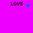 Four 'LOVE' text icons on a bright pink background, each with a distinct blue pixelated symbol next to the text.