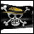 Animated sequence of a skull and crossbones flag with a yellow straw hat, showing subtle motion in the flag's fabric and hat details.