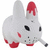 Pixelated white rabbit with red accents on ears, cheeks, and feet; black eyes and nose; mouth showing teeth; static pose across all frames.