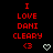Red pixelated text "I LOVE DANI CLEARY <3" on black background with white heart and arrow symbols, arranged in a of three