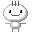 Pixel art contact sheet of 8 animated frames showing a white round-headed character with three black antenna-like lines, varying facial expressions and limb positions against a gray background.