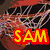 six distinct pixelated images with text overlays: basketball hoop, psychedelic swirls, soccer ball, green snake, colorful circles, and a blank space