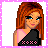 Pixel art contact sheet showing four frames of a red-haired female character in 48x48 pixel animation with flame-patterned jeans, black crop top, and pink heart design.