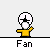 Pixel art character in yellow shirt with white circular head, performing fan gesture variations