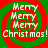 Four identical circular holiday-themed icons arranged in a , each with red and green spiral patterns and text reading "Merry Christmas!"