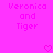 Pixelated text reads "Veronica and Tiger" in two identical vertical on a bright pink background, with small pixel hearts below