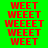 Red text 'WEET' repeated in varying lengths on four colored backgrounds with pixelated blur effects.