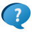 Blue speech bubble icon with white question mark centered inside, pixelated rendering on gray background.