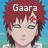 Pixelated anime-style character with red spiky hair and green eyes, shown in three variations with different text above the head against a blue background.