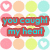 pastel-colored circles with heart symbols, overlaid by a red text box reading "you caught my heart" in cyan letters