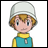 Pixelated anime-style character icon with black background text, split into two sections showing a static frame and animated text elements.