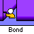Animated sequence showing a yellow hand holding white and red objects against purple , with 'Bond' text below each frame