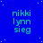 Blue background with scattered light blue dots, repeated green text 'nikki lynn sieg' in three per section