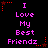 Pixelated text "I Love My Best Friendz" in pink on black background with red star and dotted line accents, repeated across three