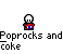 Animated pixel art of a character with white hair and red clothing, performing sequential hand movements while text below reads "Poprocks and coke".