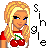 Pixel art icon of a blonde woman with blue eyes wearing red earrings and a cherry-themed shirt, next to vertical text reading "Single" on a white background.