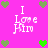 Pixelated pink background with repeated white text "I Love Him" and green heart icons in a pattern