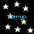 Black background with scattered white stars and four instances of blue text reading 'Devyn' in pixelated font.