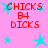Pixelated red text on pink background with cyan stars, displaying 'CHICKS B4 DICKS' in two with star symbols at corners