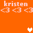 Pixelated orange background with repeated "kristen" text and heart symbols in white and peach tones.
