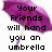 Purple umbrella with black pixelated text on white background, showing two text variations.
