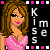 A 5x5 contact sheet of a pixel-art animated icon featuring a woman in a pink dress with repeated "Kiss" text on black background, showing eye-closed and eye-open expressions across frames.