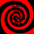 Four red and black spiral patterns arranged in a on a solid background
