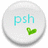 Circular icon with light gray border contains cyan text 'psh' and green pixelated heart symbol on white background.