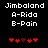 Pixelated text displays 'Jimboland', 'A-Rida', and 'B-Pain' above red heart symbols on a black background.