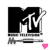 Four-frame contact sheet of a pixelated MTV logo animation with pink heart icons appearing and disappearing in the bottom-right corner across frames.