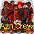 Two side-by-side animated frames of a pixelated group icon featuring four figures in red and black uniforms with yellow text reading "An Crew" at the bottom, displayed on a gray transparent background.