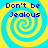 Four identical display a blue and yellow spiral background with pixelated text reading "Don't be Jealous" in dark blue